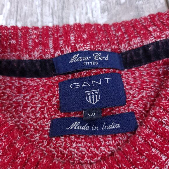 Gant Manor Mens Cord Fitted Crew Sweater Size XL Red Heathered Knit Pullover - Picture 5 of 6